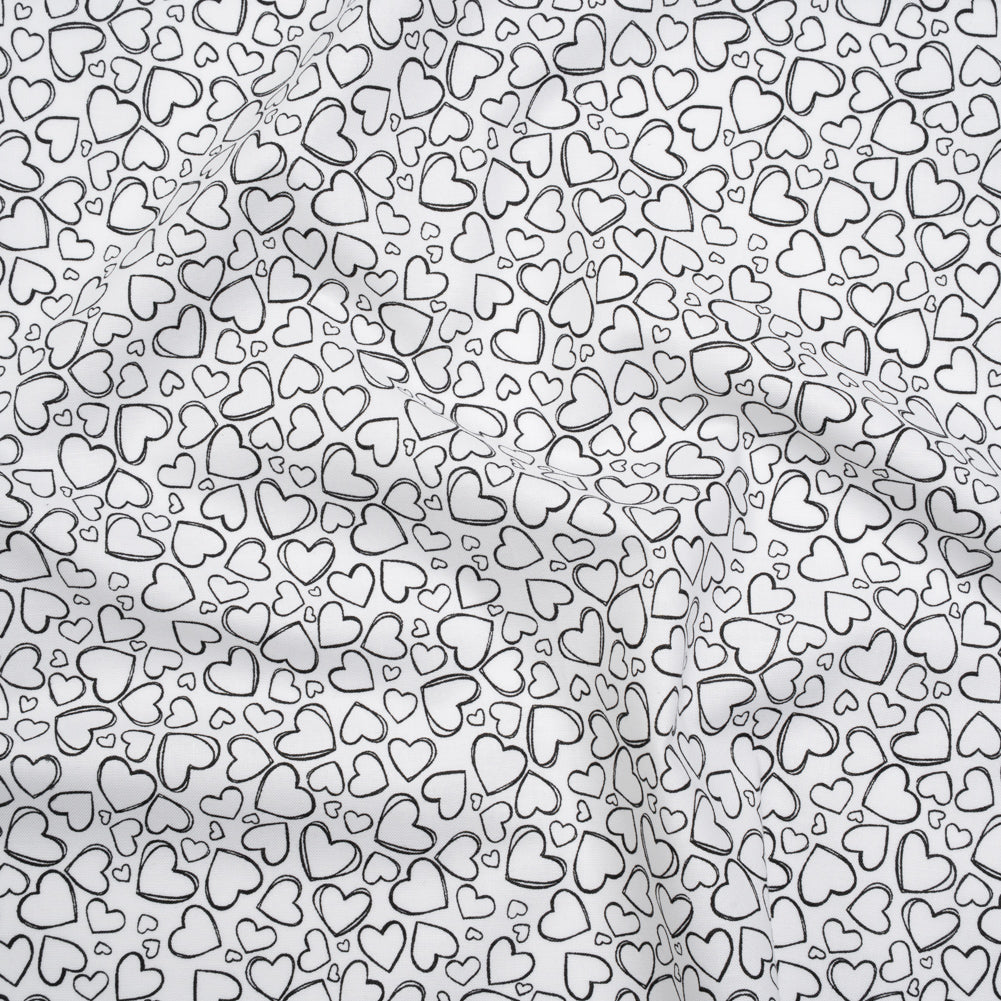Printed Quilting Cotton by Patrick Lose for Northcott - Black on White Doodle Hearts - Basically Black & White Collection - Joann Fabrics