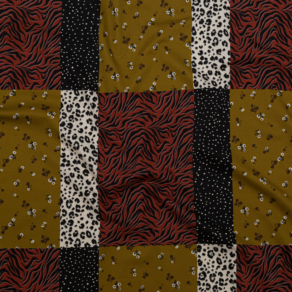 Stretch Cotton Sateen - Yellow, Red and Black Patchwork - Tiled Coalescence Print - Mood Exclusive Serengeti Collection - Joann Fabrics