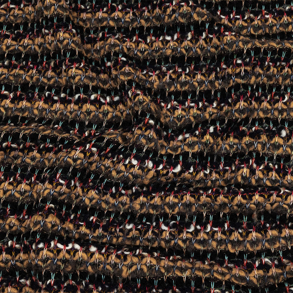 Italian Camel, Gray, and Navy Striped Boucle Wool Sweater Knit - Joann Fabrics