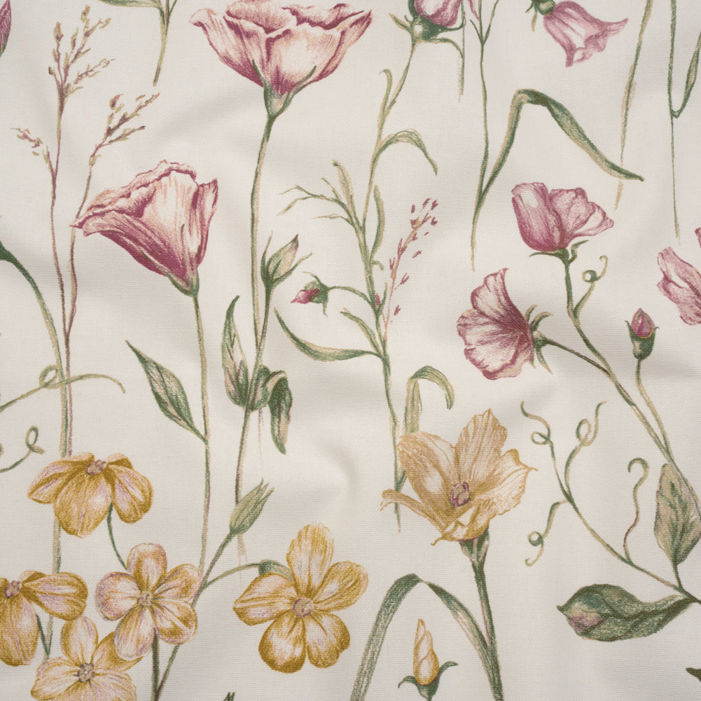 Printed Cotton Canvas - Peony Flowering Stems and Butterflies - British Imported - Joann Fabrics
