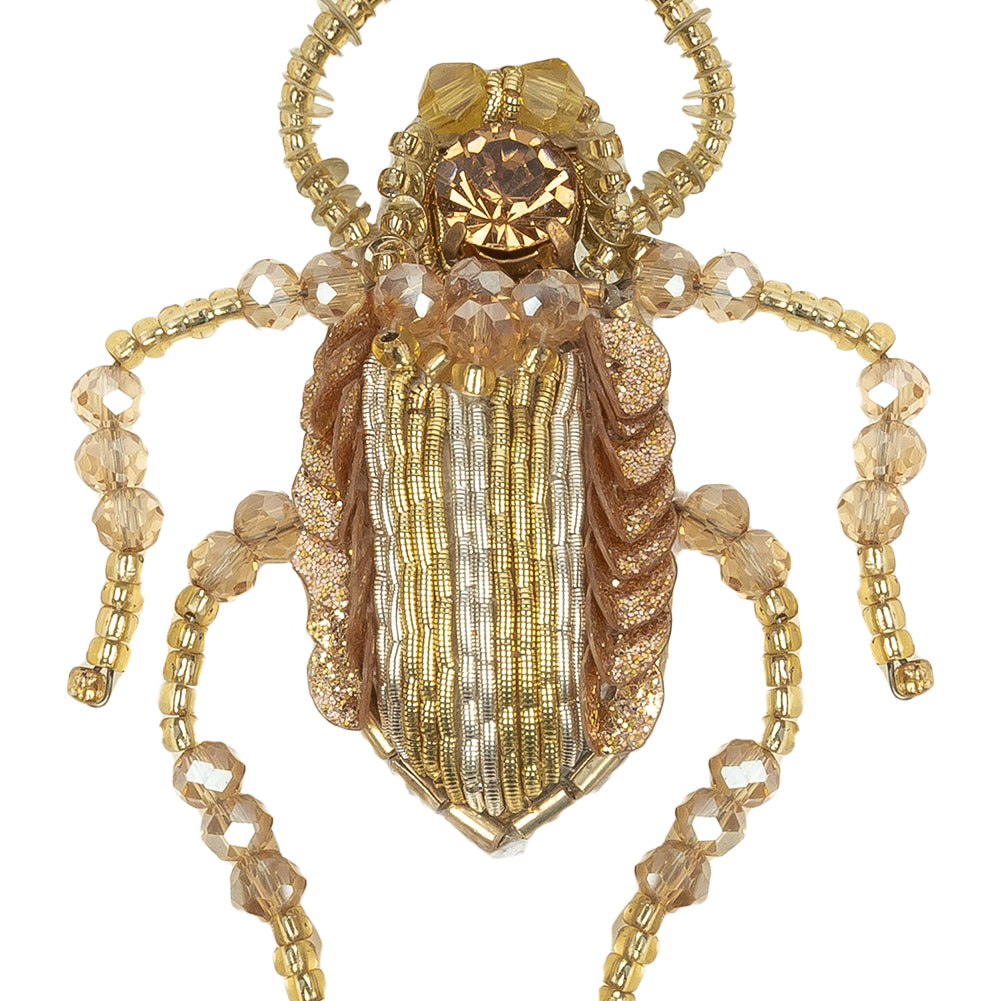 Gold, Silver and Beige Beetle Rhinestone, Sequin and Glass Beaded Applique - 2.38
