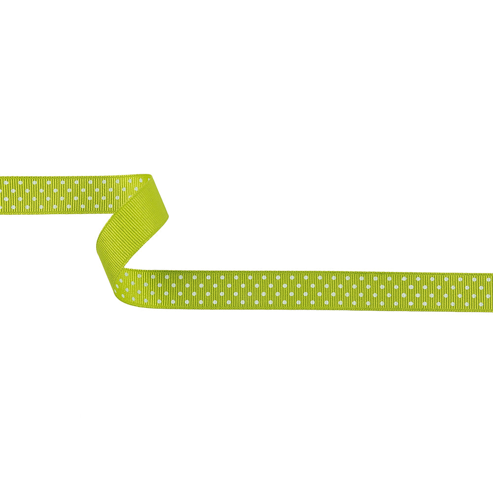 Lime Green and White Polka Dots Grosgrain Ribbon - 0.625