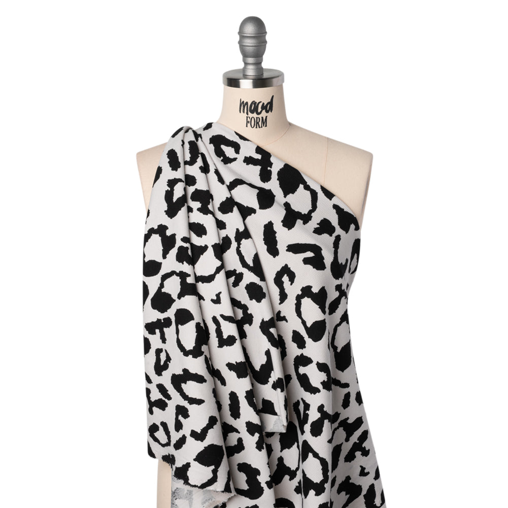 Stretch Cotton 2x2 Rib Knit Print - Black and White Big Leopard Spots - Deadstock - Joann Fabrics