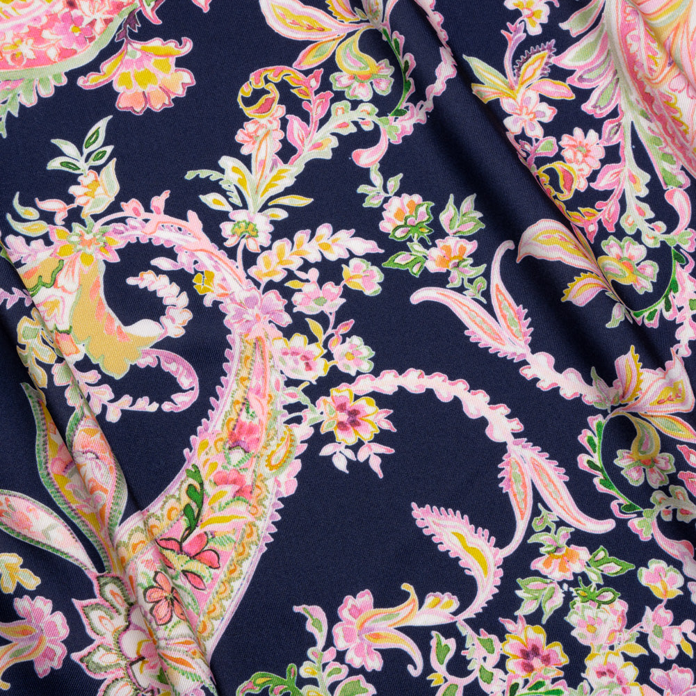 Polyester Twill Print - Black, Pink and Green Paisley - Mood Exclusive Tendrillar Twist - Joann Fabrics