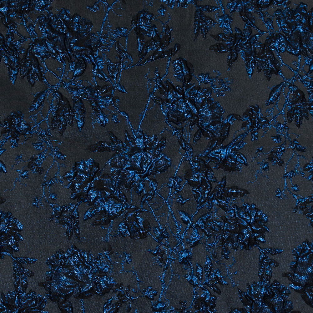 Blue and Black Luxury Floral Metallic Brocade - Joann Fabrics