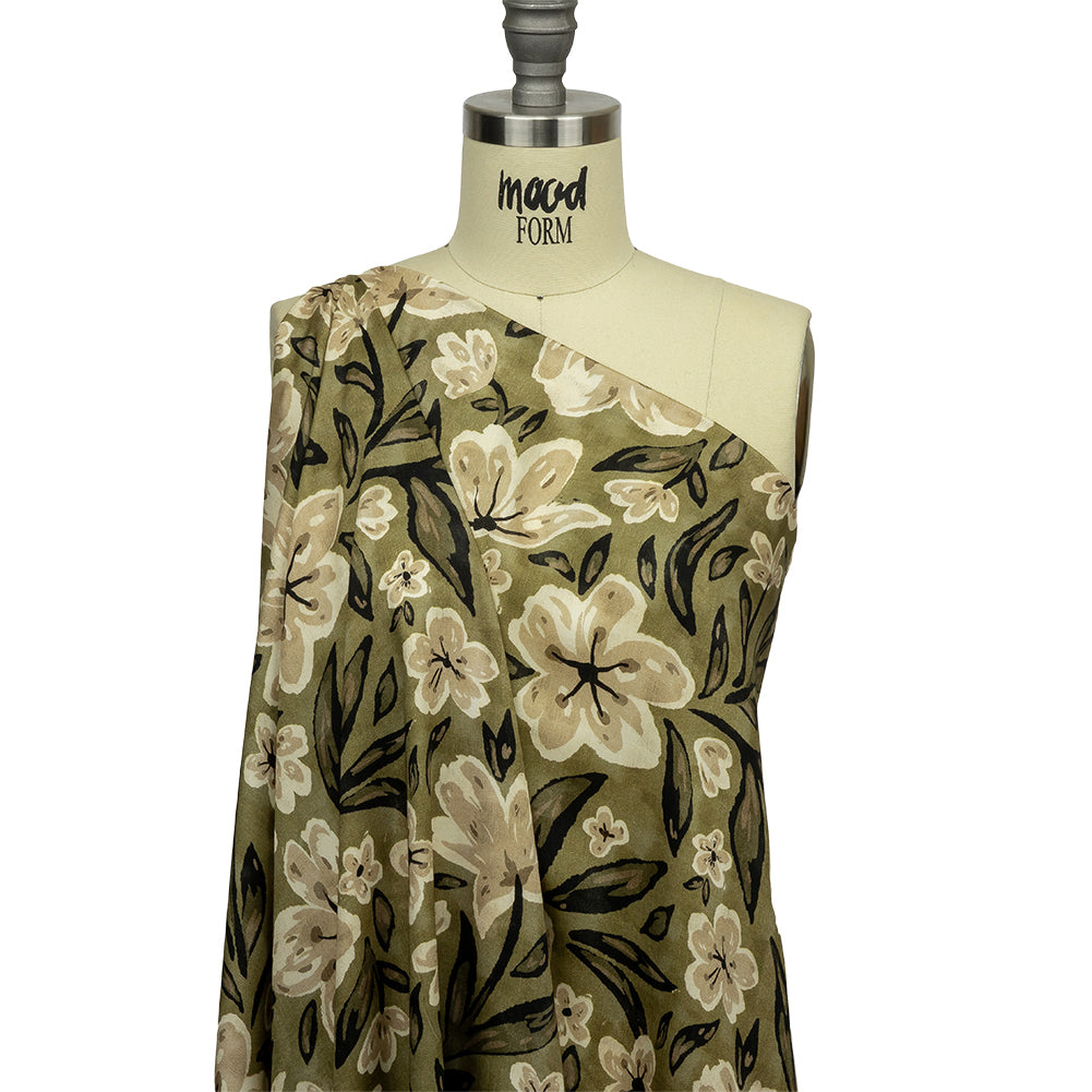 Rayon Challis - Light Green Painterly Floral - Green Wildflower Walk Print - Mood Exclusive Rockland Collection - Joann Fabrics