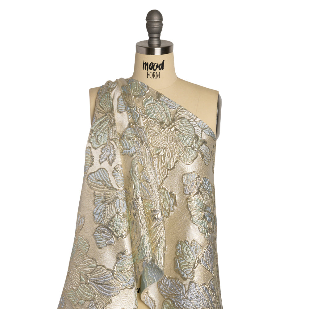 Metallic Silver, Periwinkle and Baby Blue Liquid Leaves Luxury Brocade - Joann Fabrics