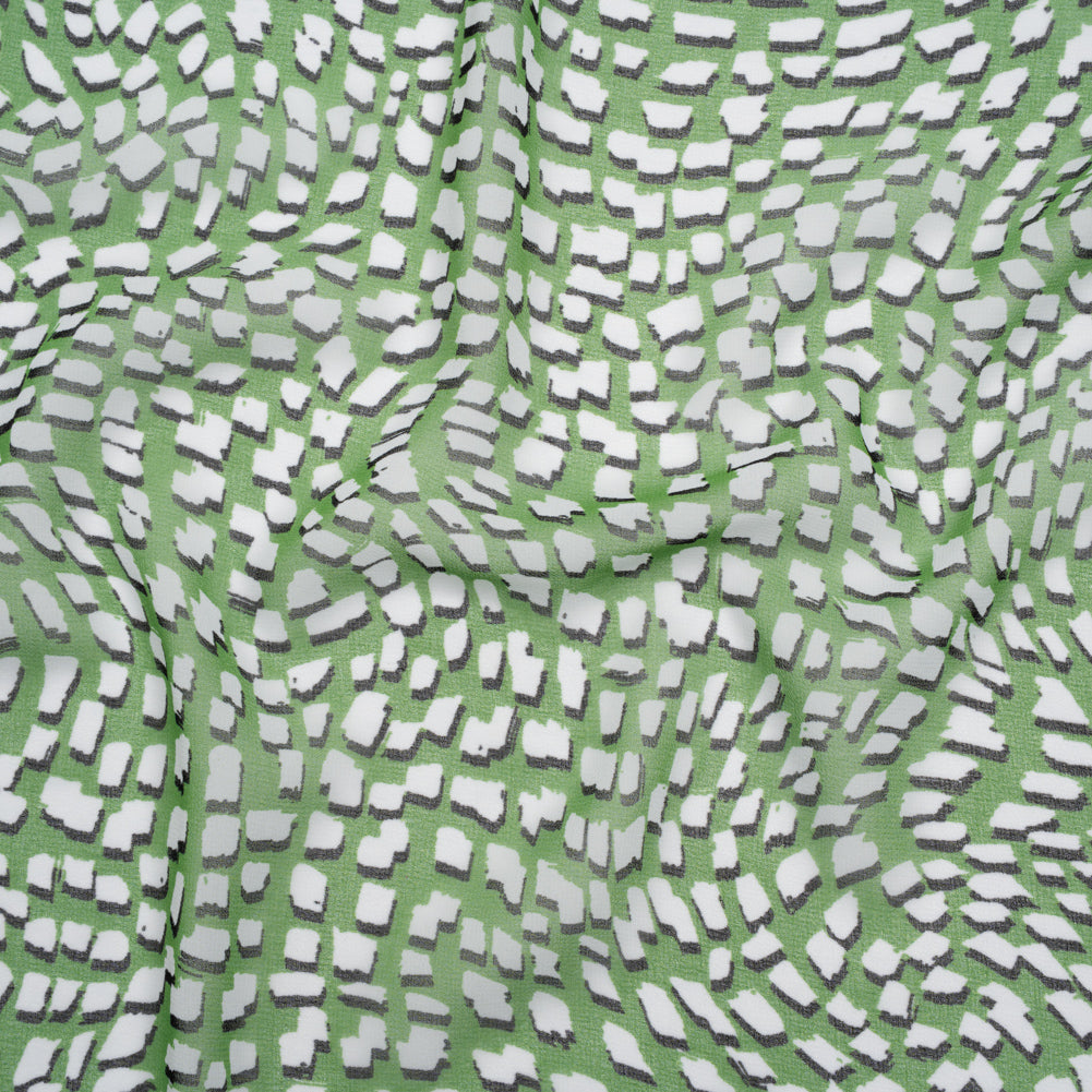 Polyester Chiffon - Grass Green, White and Black Abstract - Designer Deadstock - Joann Fabrics