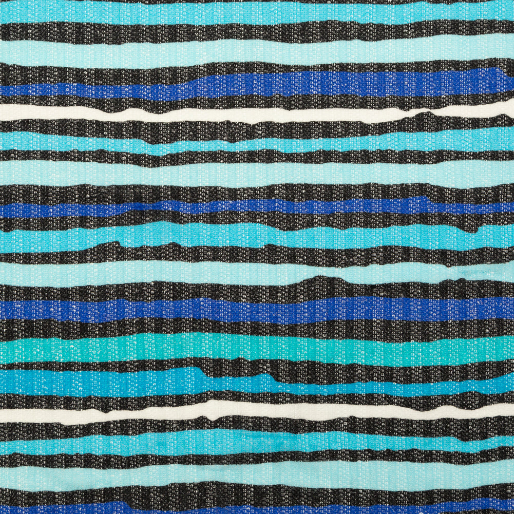 Blue, Black and White Wavy Striped Sweater Knit - Joann Fabrics