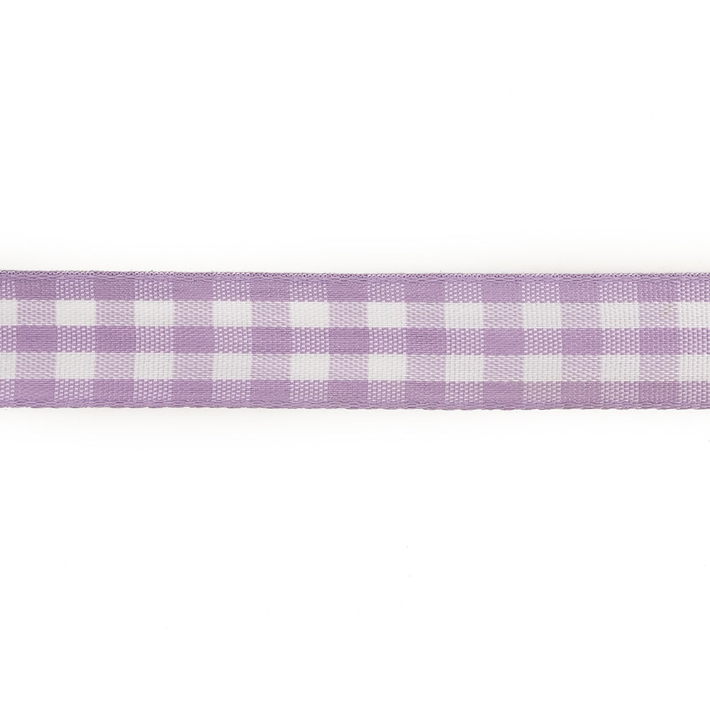 Lilac and Bright White Gingham Woven Ribbon - 0.625