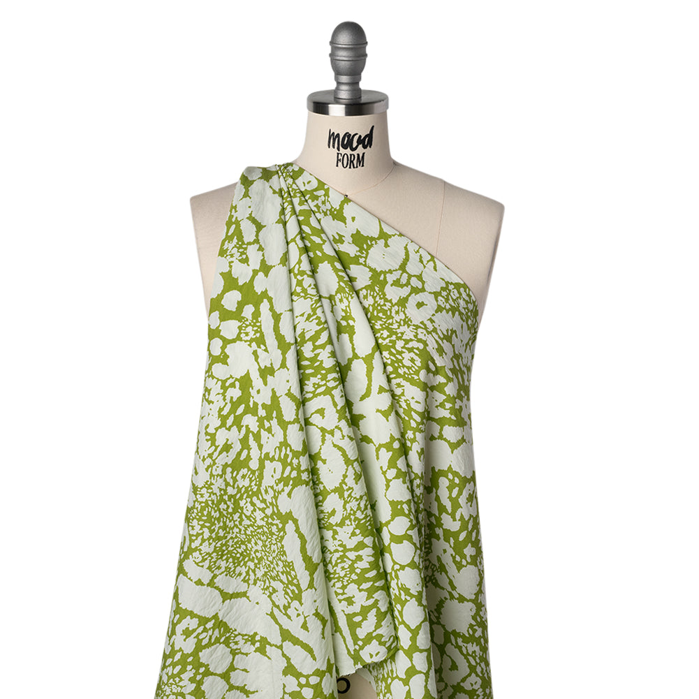 Sustainable Viscose and Nylon Woven Print - Lime Green and White Animal Spots - Designer Deadstock - Joann Fabrics
