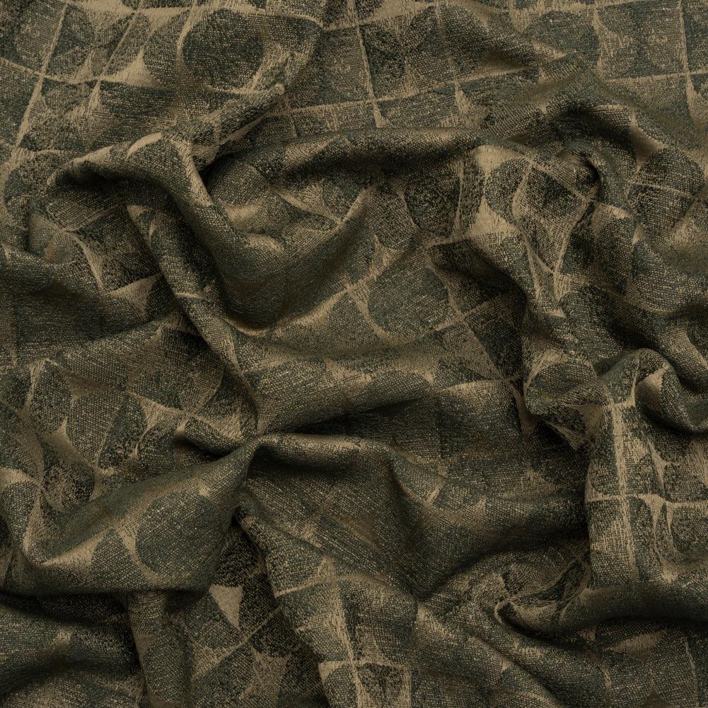 Circles and Slices Recycled Polyester and Cotton Drapery Jacquard - Olive - British Imported - Joann Fabrics