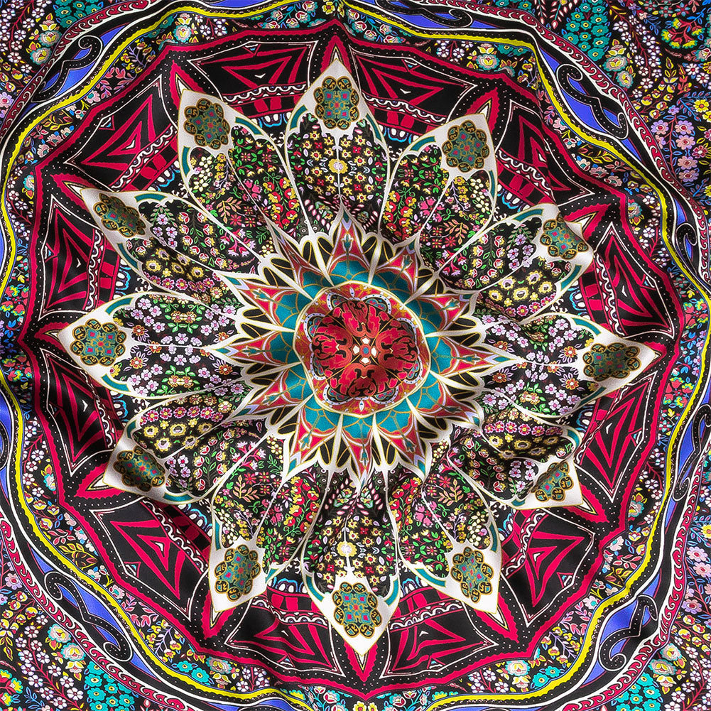 Mood Exclusive Italian Purple, Pink and Teal Medallion Silk Charmeuse Panel - Joann Fabrics