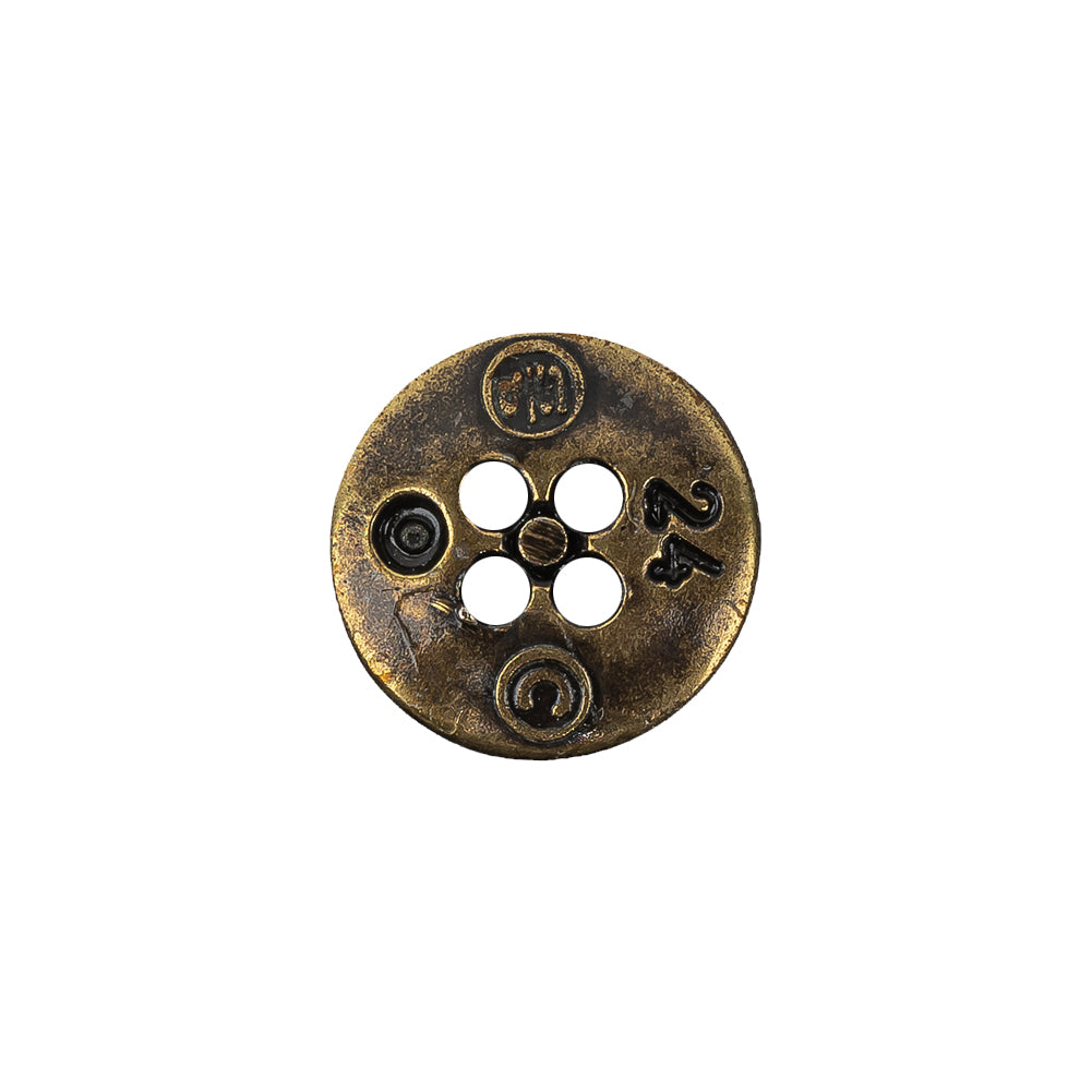 Italian Antique Brass Embossed Four Hole Saucer Button - 24L/15mm - Joann Fabrics