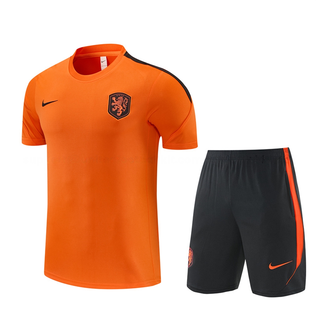 Netherlands 2026 Short-Sleeve Training Set - Orange Top & Black With Orange Accents Pants - UnitedFutballJersey