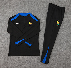 2024-2025 France Half-Pull Training Suit Black Football Shirt Set