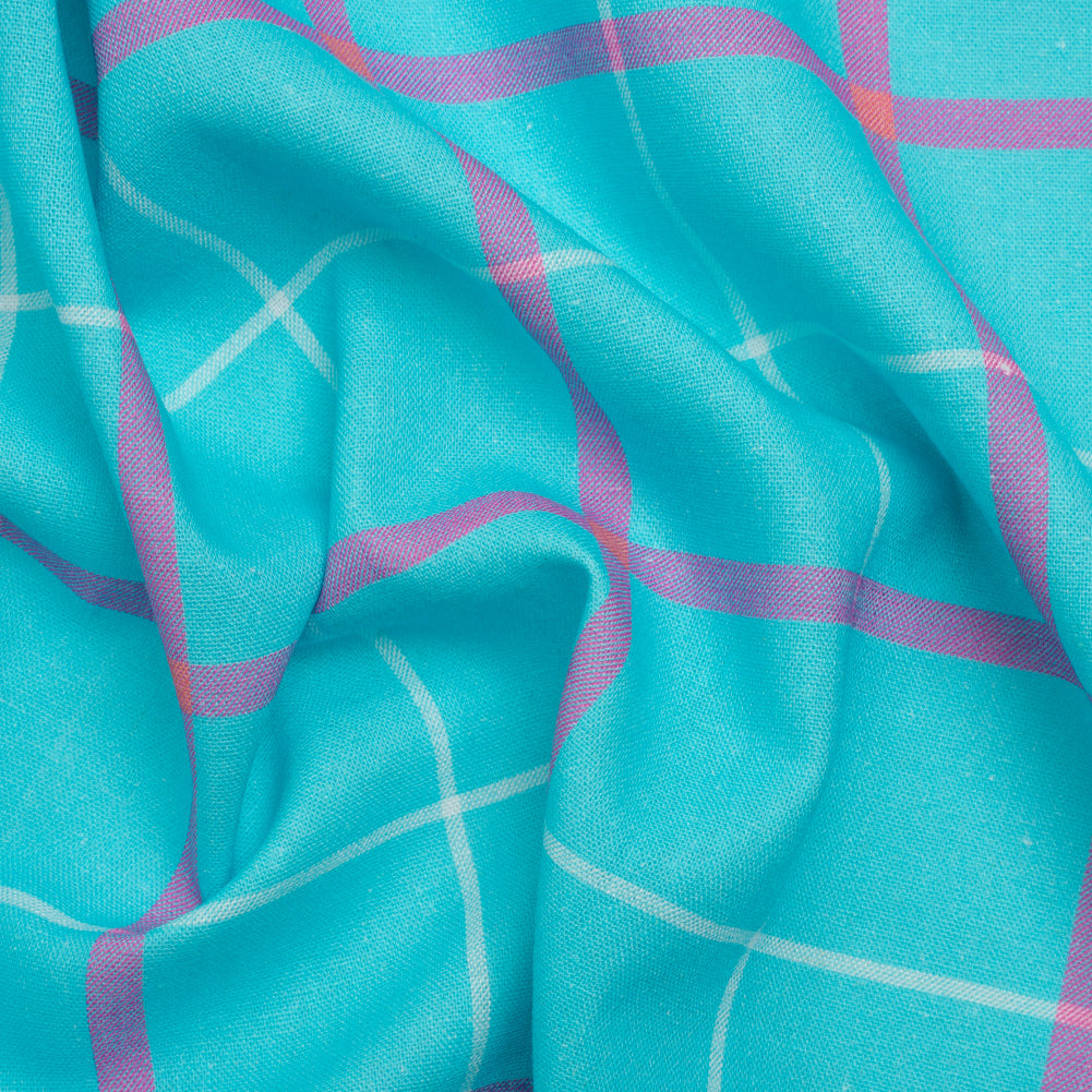 Linen and Rayon Woven Print - Turquoise and Purple Plaid - Mood Exclusive Guest List - Joann Fabrics