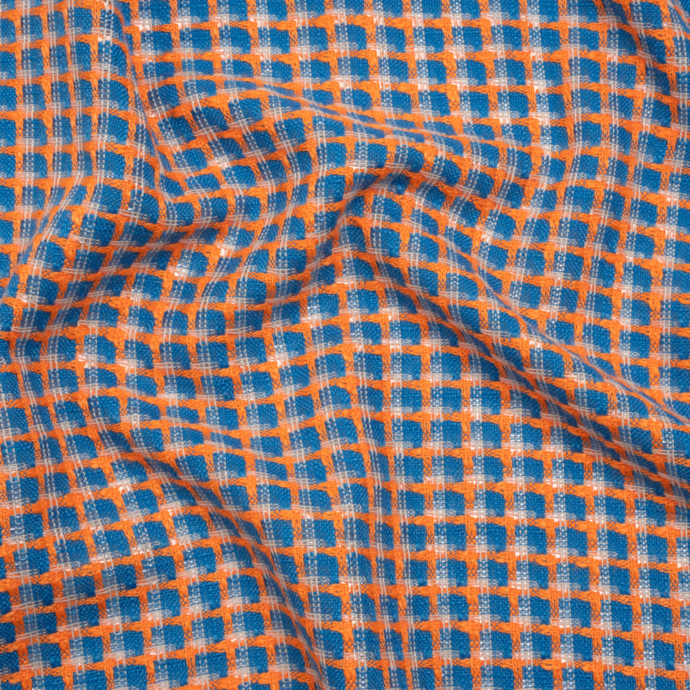 Polyester Woven - Blue, Orange and White Plaid - Deadstock - Joann Fabrics