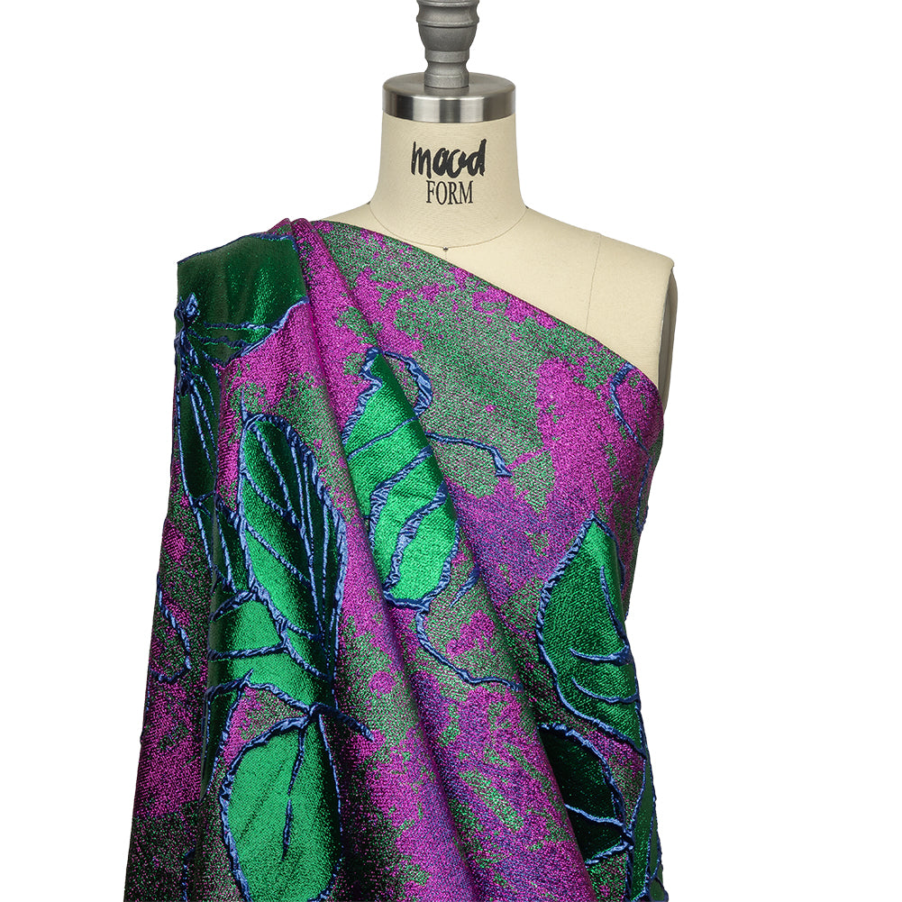 Metallic Magenta, Royal Blue and Green Mottled Floral Luxury Brocade - Joann Fabrics