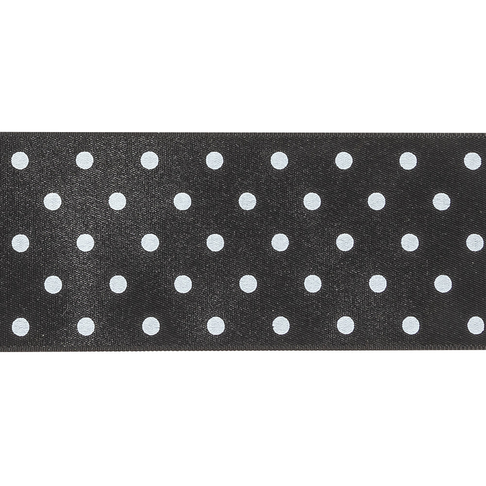 Black and Bright White Polka Dots Satin Ribbon - 1.5