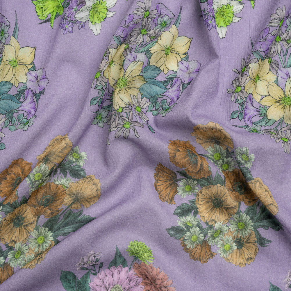 Crinkled Cotton Gauzy Woven Print - Light Purple Floral Bunches - Mood Exclusive Flower Shoppe - Joann Fabrics