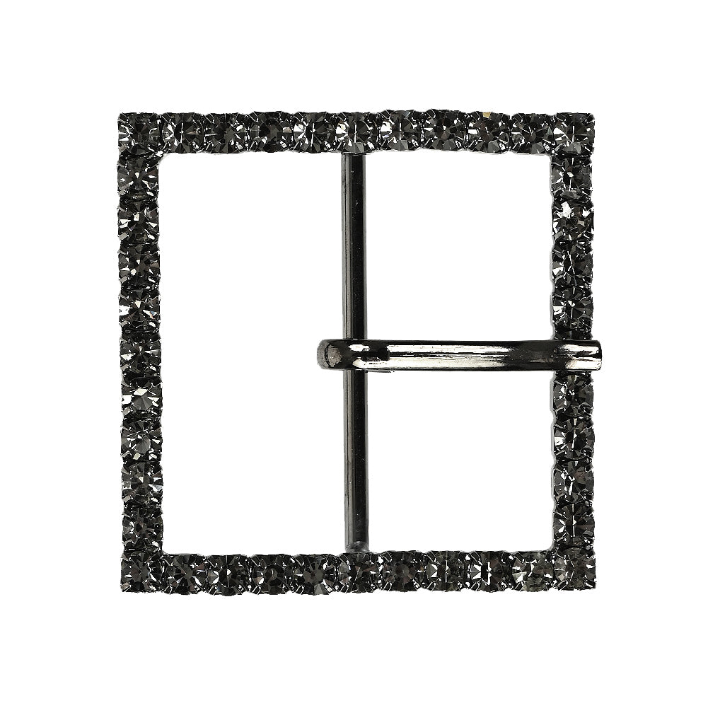 Swarovski Gunmental and Black Diamond Square Rhinestone Buckle - 1.75