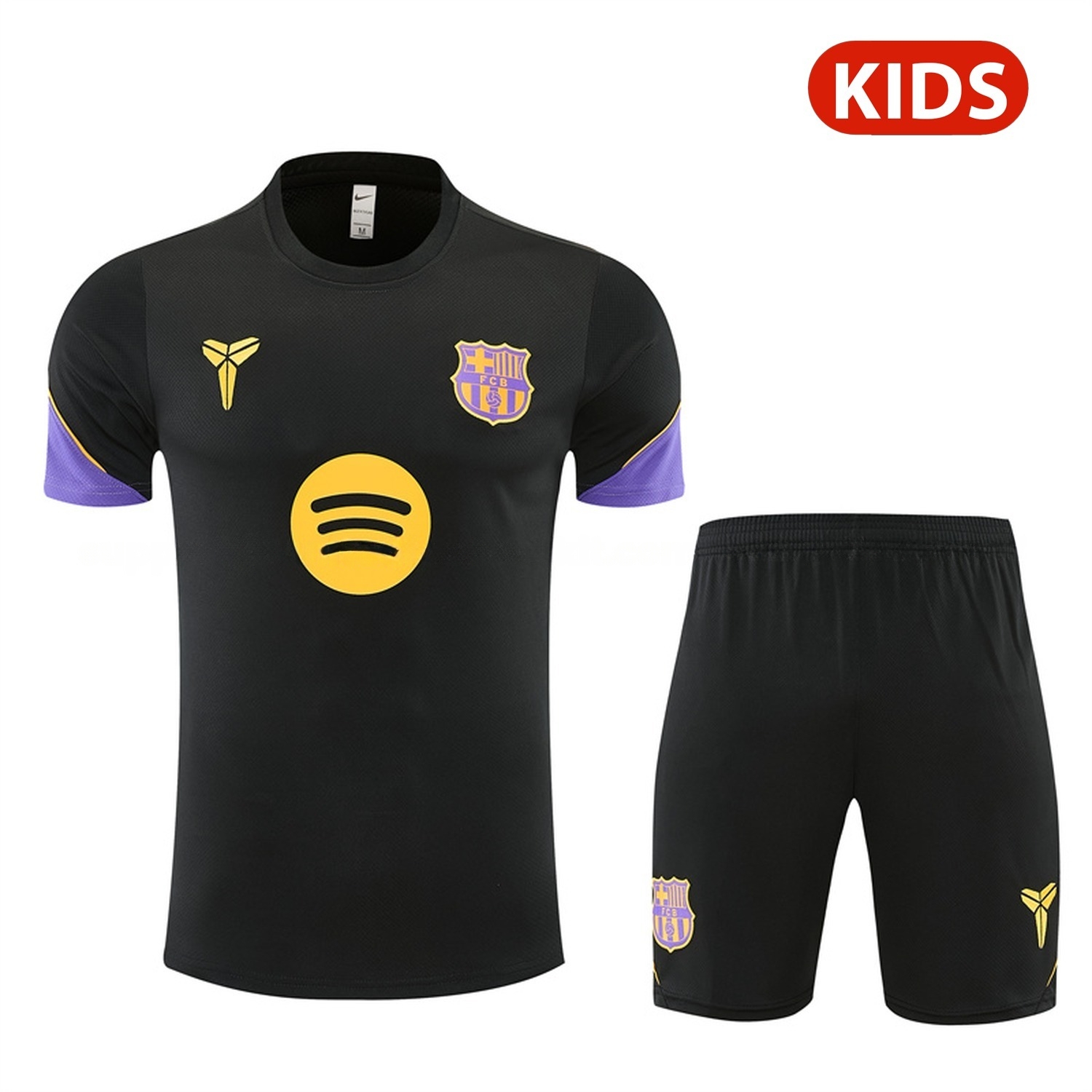 Barcelona 26-27 With Purple Kids Short-Sleeve Training Set - Black Top & Black Shorts - UnitedFutballJersey