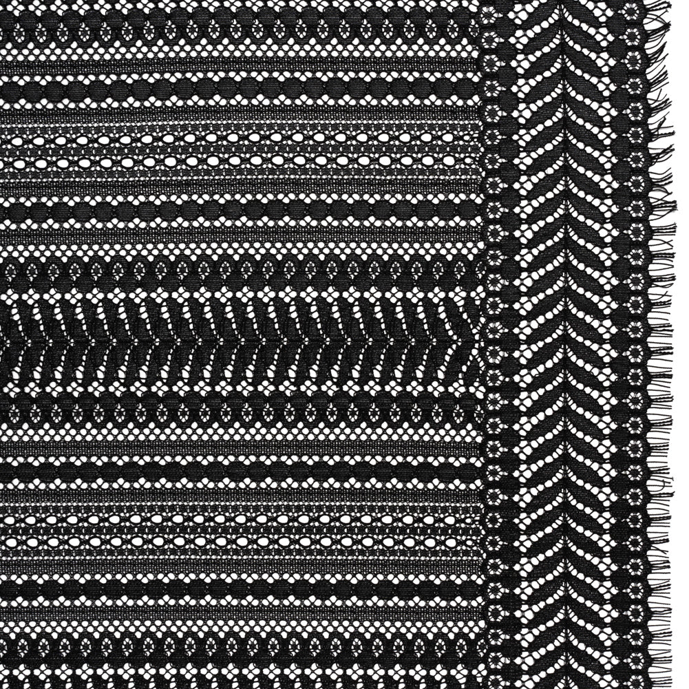 Luminous Corded Lace Panel with Finished Fringed Edges - Black Dot and Leaf Stripes - Joann Fabrics
