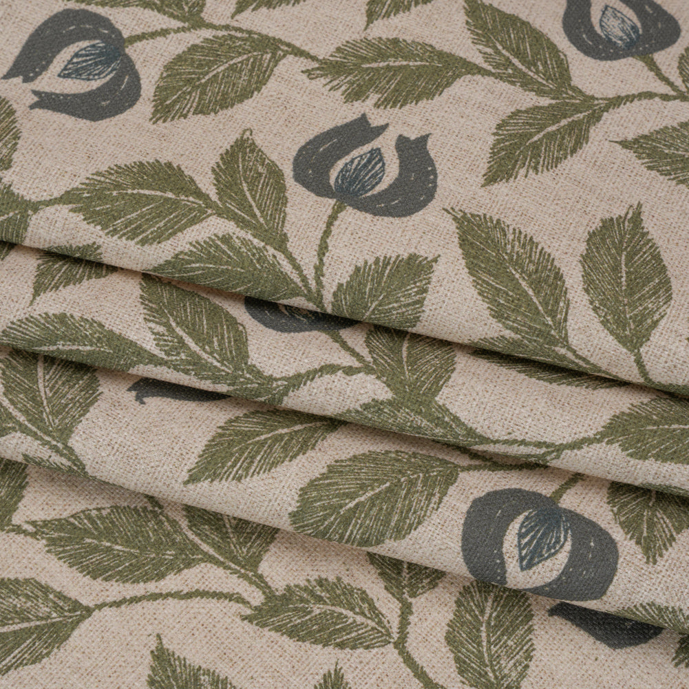 Printed Cotton Canvas - Moss Budding Flowers and Leaves - British Imported - Joann Fabrics
