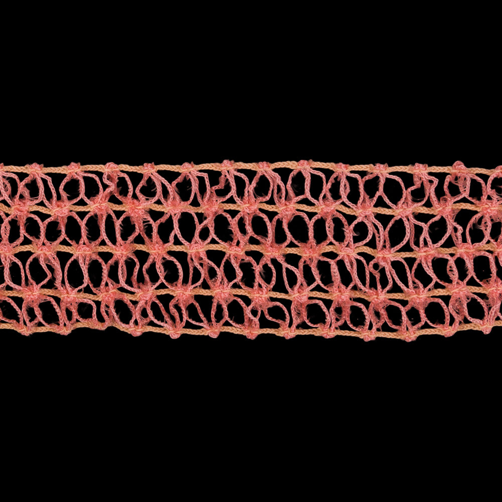 Famous NYC Designer Pink Rows of Petals Stretch Lace Trim - 1.125
