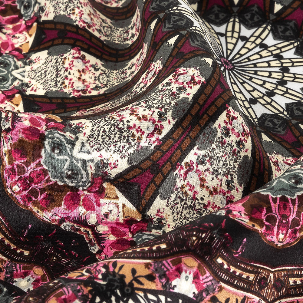 Magenta, High Rise and Cream Floral Medallions SIlk Charmeuse - Joann Fabrics