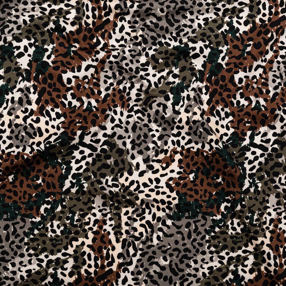 Stretch Cotton Sateen - Green and Brown Animal Spots - Guerrilla Safari Print - Mood Exclusive Serengeti Collection - Joann Fabrics