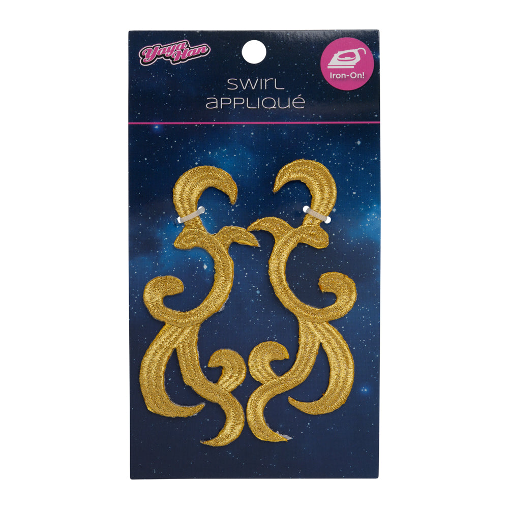 Yaya Han Iron-On Metallic Embroidered Applique Pair - Gold Swirls, 4.25