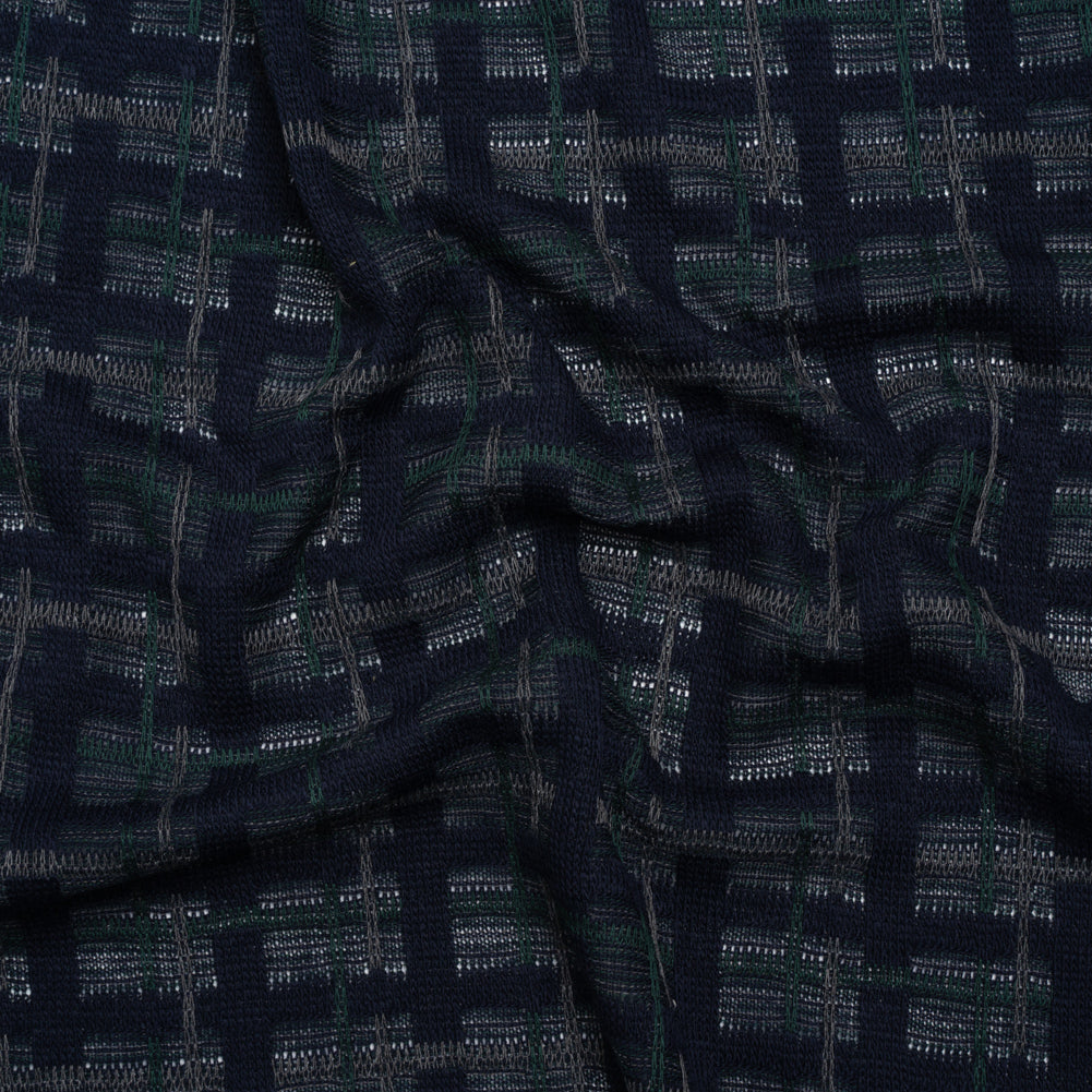 Acrylic Sweater Knit - Navy Blue, Dark Green and Gray Plaid - Designer Deadstock - Joann Fabrics