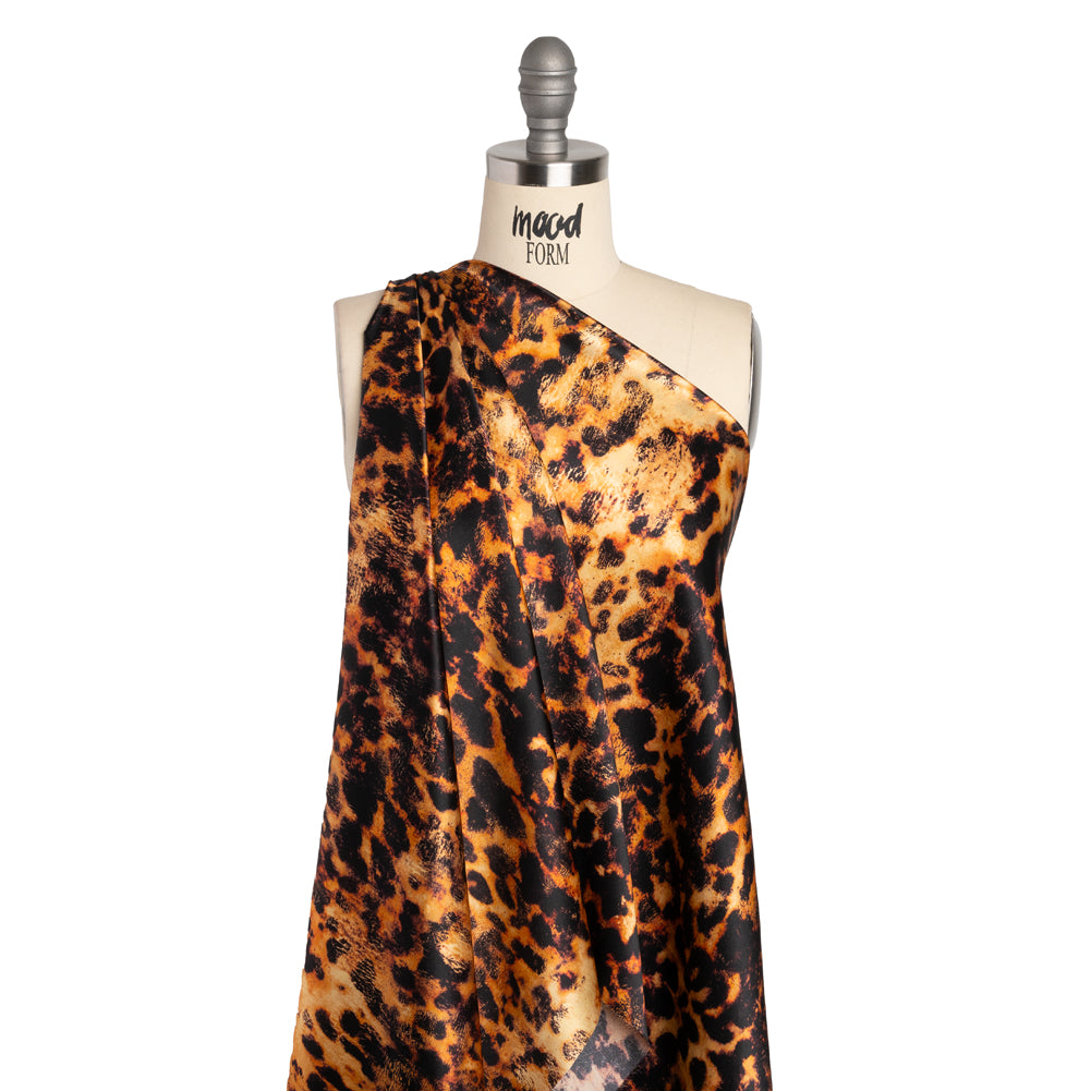 Silk Charmeuse Print - Golden Orange and Black Animal Spots - Made in Italy - Joann Fabrics