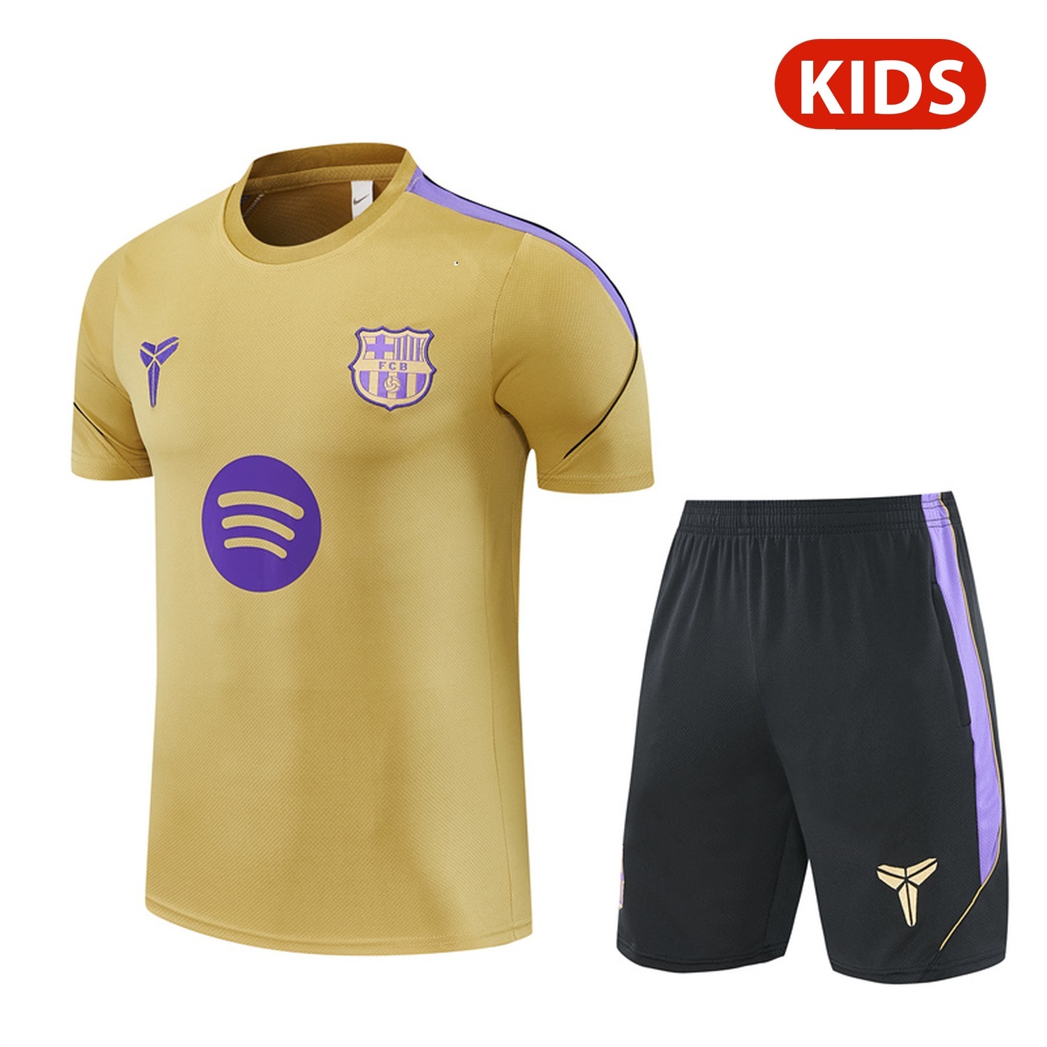 Barcelona 26-27 Kids Short-Sleeve Training Set - Gold Top & Black Shorts - UnitedFutballJersey