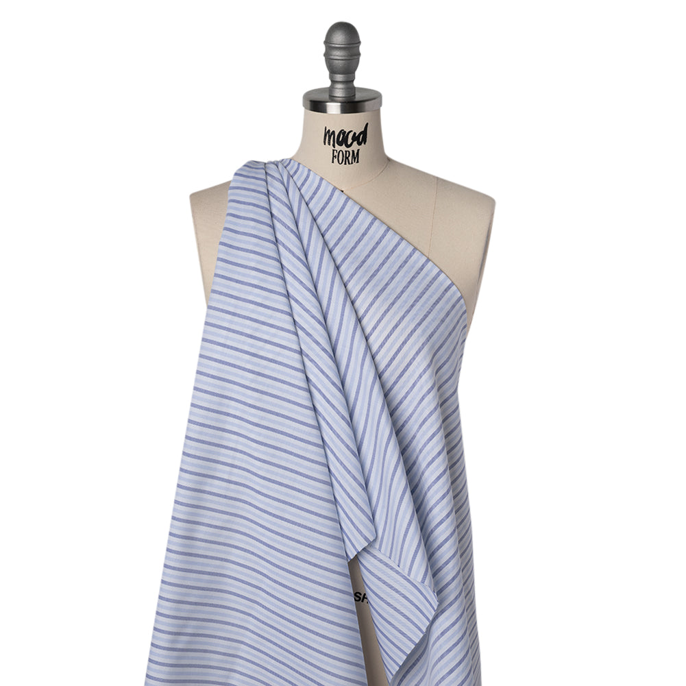 Cotton Oxford Shirting - Sky Blue, Cobalt and White Alternating Stripes - Designer Deadstock - Joann Fabrics