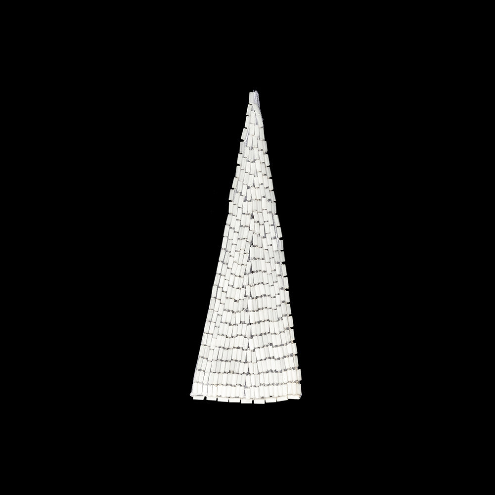 Vintage Satin White Bugle Beaded Triangle Applique - 5