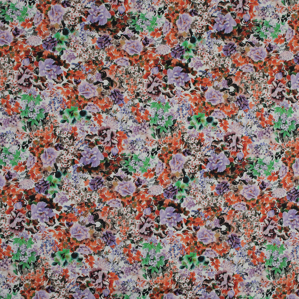 Stretch Cotton Sateen - Orange and Purple Floral - Wild Lantana Print - Mood Exclusive Aloha Collection - Joann Fabrics