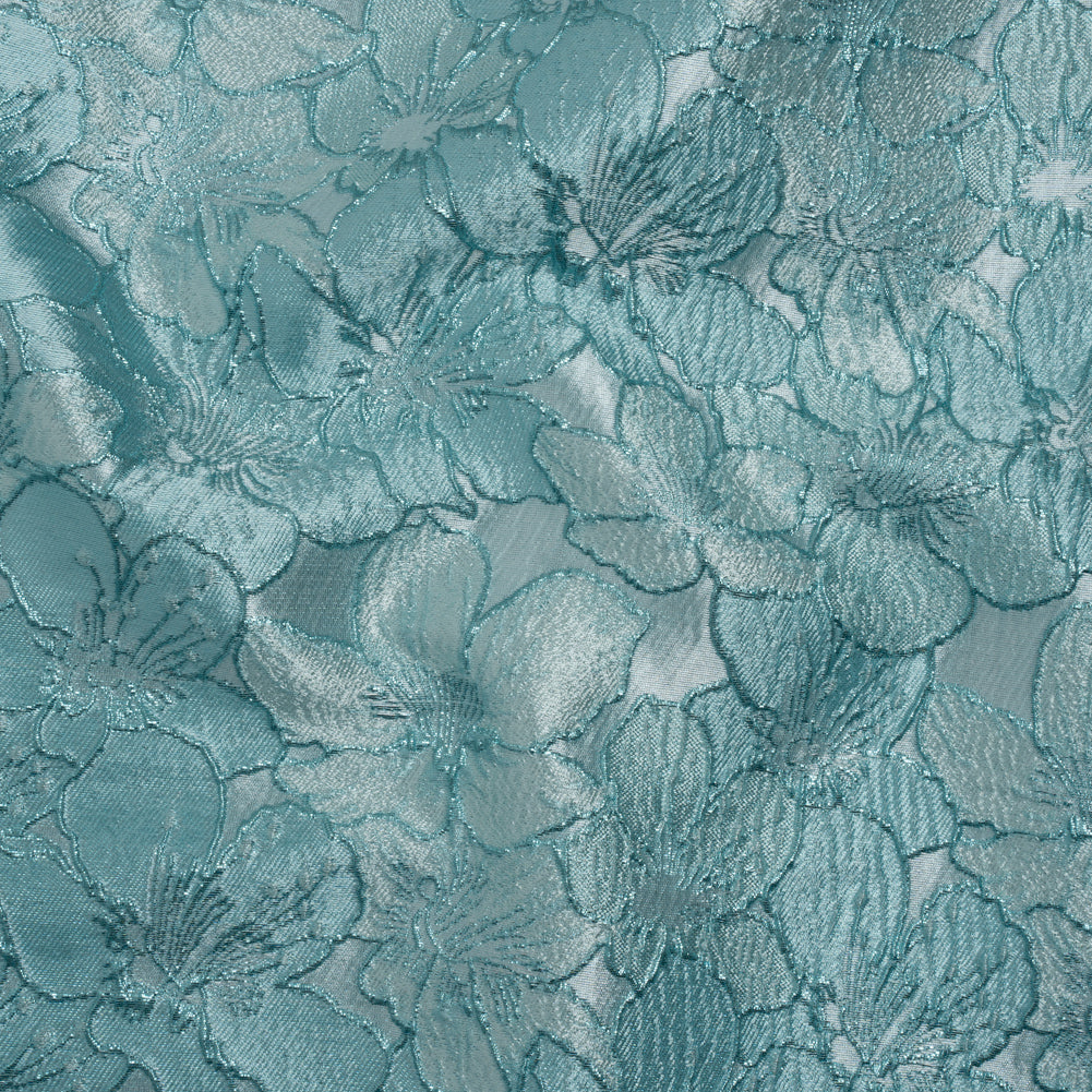 Metallic Brocade - Monochrome Aqua Blue Floating Blossoms - Joann Fabrics