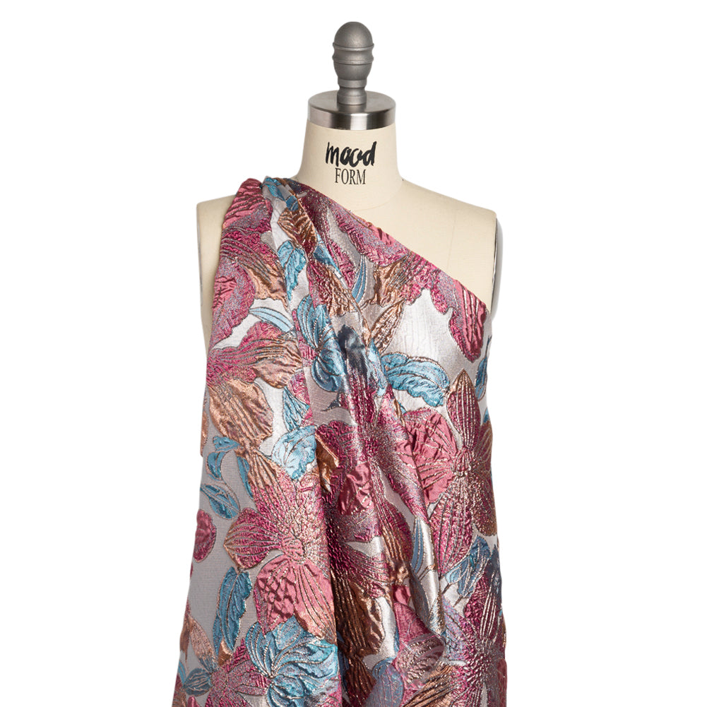 Metallic Hot Pink, Blue and Peach Blooms Luxury Brocade - Joann Fabrics