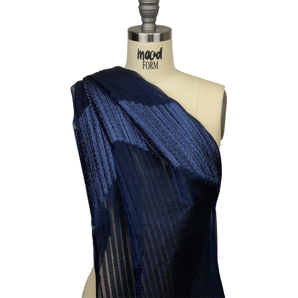 Metallic Navy Blue Waves Pleated Luxury Burnout Brocade - Joann Fabrics