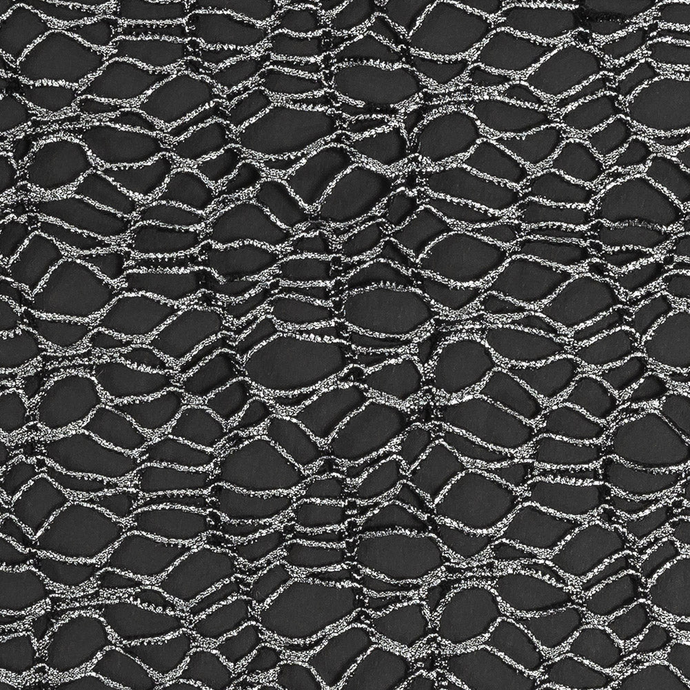 Webbed Guipure Lace - Black with Metallic Silver Foil - Joann Fabrics