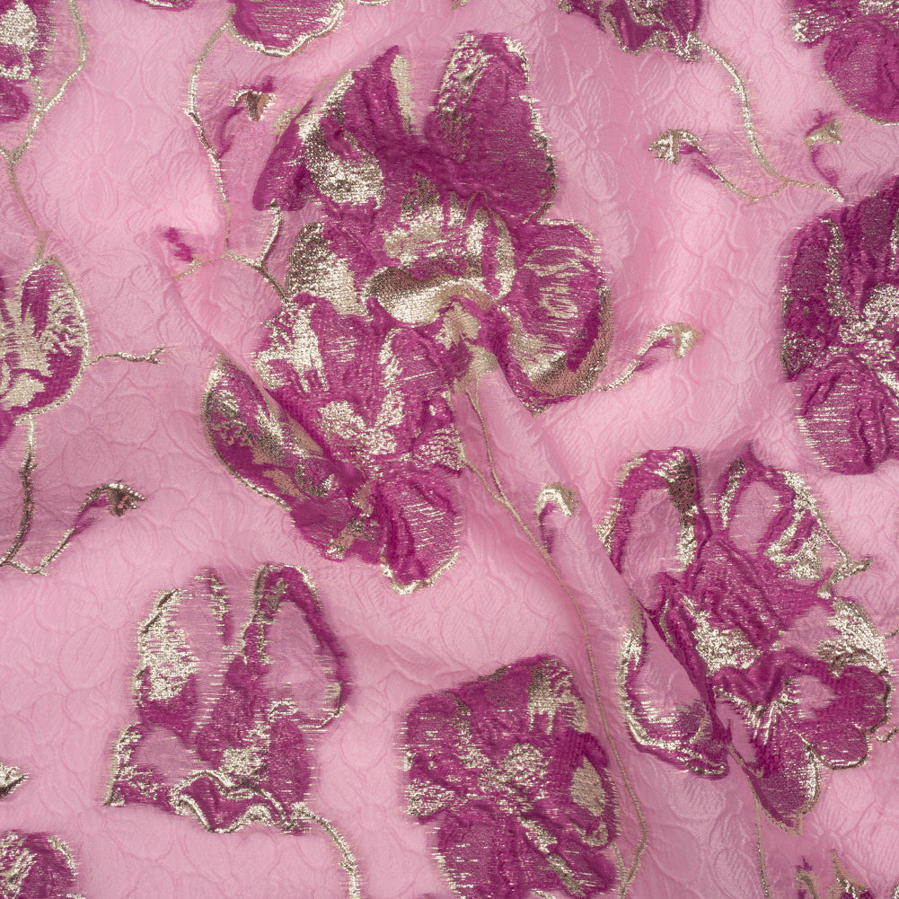 Metallic Brocade - Pink, Magenta and Gold Flowers on Flowers - Joann Fabrics