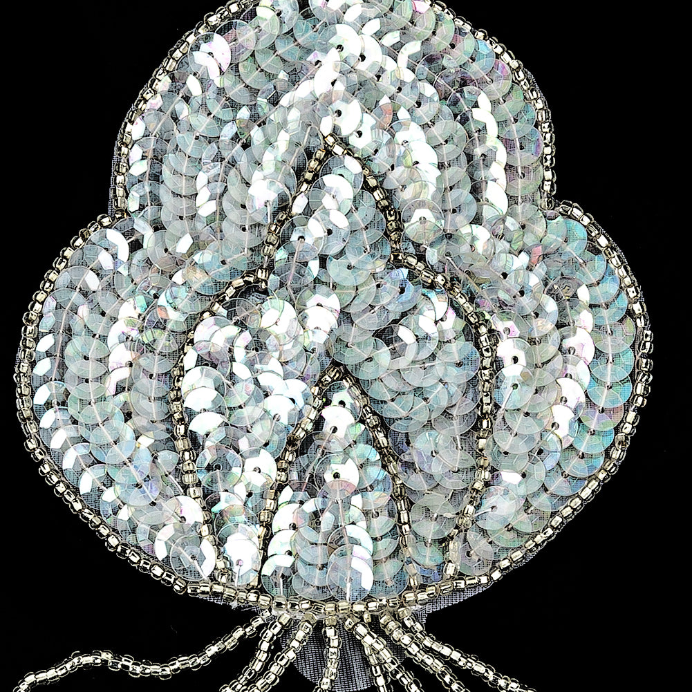 Vintage Crystal Iris Sequins and Silver-lined Beaded Abstract Applique - 5.75