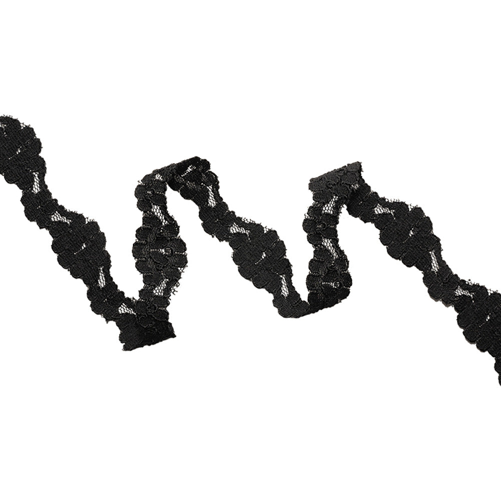 Black Floral Scalloped Corded Lace Trim - 1