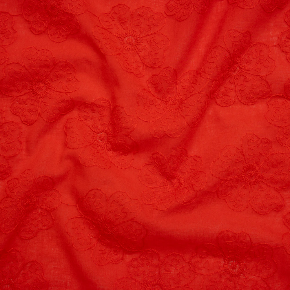 Embroidered Eyelet Cotton Voile - Red Big Tossed Flowers - Naomi Collection - Joann Fabrics