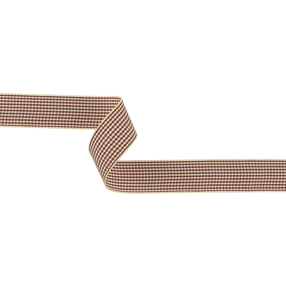Wine and Cream Houndstooth Check Woven Ribbon - 1