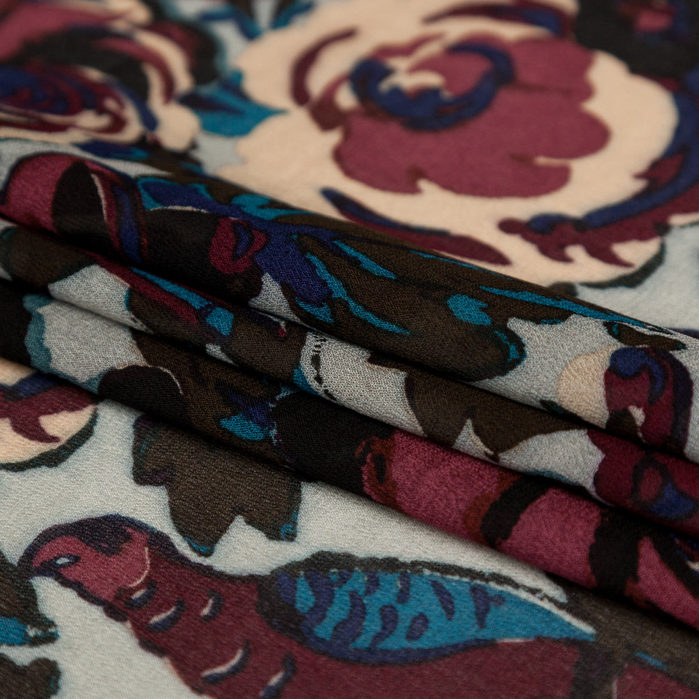 Famous NYC Designer Moonstruck, Poseidon and Sailor Blue Birds and Florals Blended Silk Georgette - Joann Fabrics
