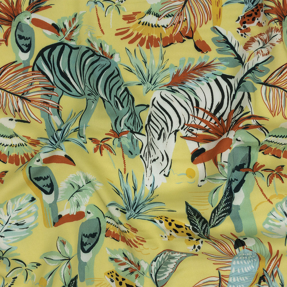 Rayon Batiste Print - Mellow Yellow, Sage and Orange Zebras and Birds - Mood Exclusive Mellow Yellow Birds of Play - Joann Fabrics
